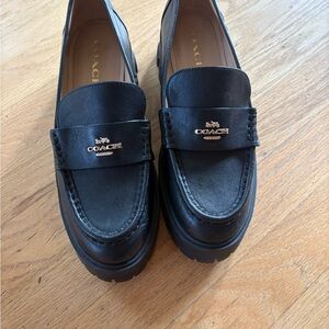 Coach Black Leather Loafers with Polished Finish